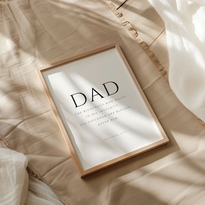 May include: A framed print with a beige background and black text that reads "DAD The righteous man walks in his integrity. His children are blessed after him."