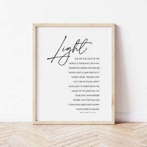 Matthew 5:14-16, You are the Light of the World, Bible Verse Wall Art, Be the Light Printable, Scripture Printable, Christian Wall Art Print