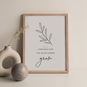Luke 12:27, Overweeg de Wildflowers, Bijbelvers kunst aan de muur, bijbelvers afdrukbare, schrift afdrukbare, Floral Wall Art, Bijbel bloemenprint