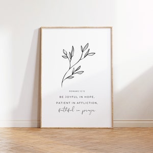 Romans 12:12, Be Joyful in Hope, Bible Verse Printable, Modern Christian Printable, Floral Wall Art, Bohemian, Bible Verse Wall Art Download