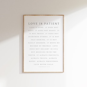 1 Corinthians 13:4-8, Love is Patient Love is Kind Printable, Modern Christian Printable, Bible Verse Wall Art, Wedding Prints, Love Print