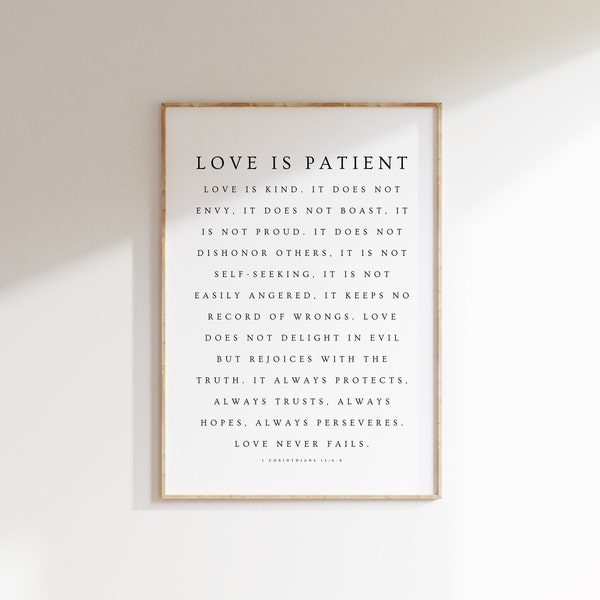 1 Corinthians 13:4-8, Love is Patient Love is Kind Printable, Modern Christian Printable, Bible Verse Wall Art, Wedding Prints, Love Print