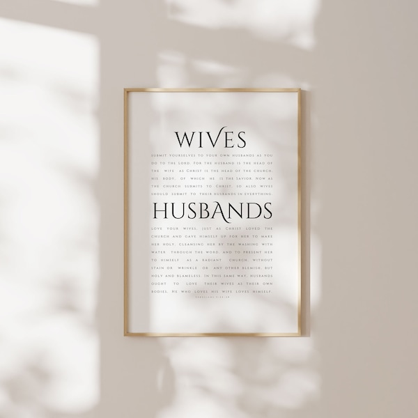 Ephesians 5:22-28, Wives and Husbands Wall Art, Wives and Husbands Bible Verse Printable, Christian Wedding Gift, Wedding Scripture Wall Art