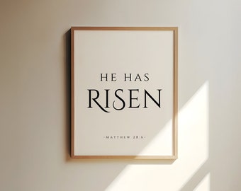 Mateo 28:6, Ha resucitado arte de la pared, ha resucitado imprimible, versículo bíblico de Pascua imprimible, arte de la pared cristiana, ha resucitado, impresiones de las Escrituras