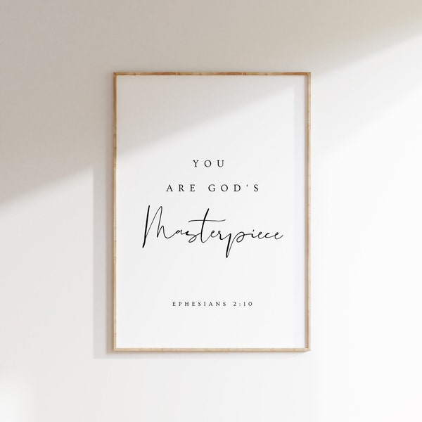 Ephesians 2:10, You Are God's Masterpiece, Christian Nursery Decor, Christian Nursery Print, Nursery Bible Verse, Baptism Print, Nursery Art