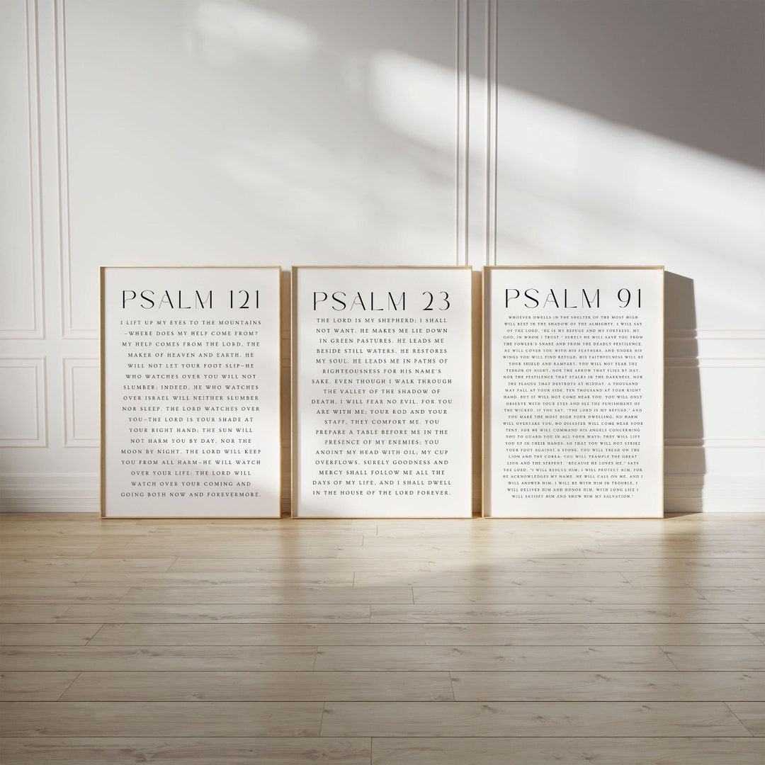 Set of 3 Christian Prints, Set of 3 Bible Verse Wall Art, Psalm Prints ...