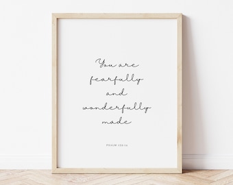 Psalm 139:14, Fearfully & Wonderfully Made, Nursery Bible Verse Wall Art, Christian Nursery Wall Art, Christian Nursery Decor, Nursery Print