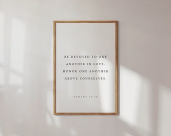 Romans 12:10, Be Devoted to One Another in Love, Christian Printable, Wedding Bible Verse Wall Art, Christian Wedding Prints, Wedding Poster