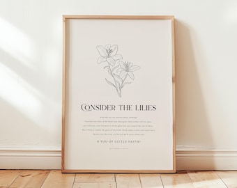 Consider the Lilies Print, Vintage Christian Scripture Art (Digital Download)