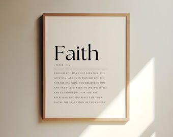 1 Petrus 1: 8-9, Glaube Definition Wandkunst, Glaube druckbar, moderne christliche Wandkunst, Bibel Vers Wandkunst, Schrift Print, christlicher Druck