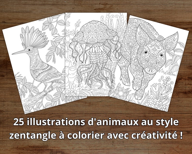 Coloriage Zentangle Animaux à Imprimer Fichier Numérique PDF - Etsy