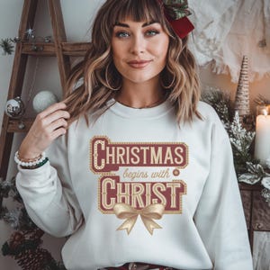 Christmas Begins with Christ Vintage Design | Faith-Based Christmas Design| Christian Christmas Wall Art | Holiday T-Shirt Sweatshirt Gift