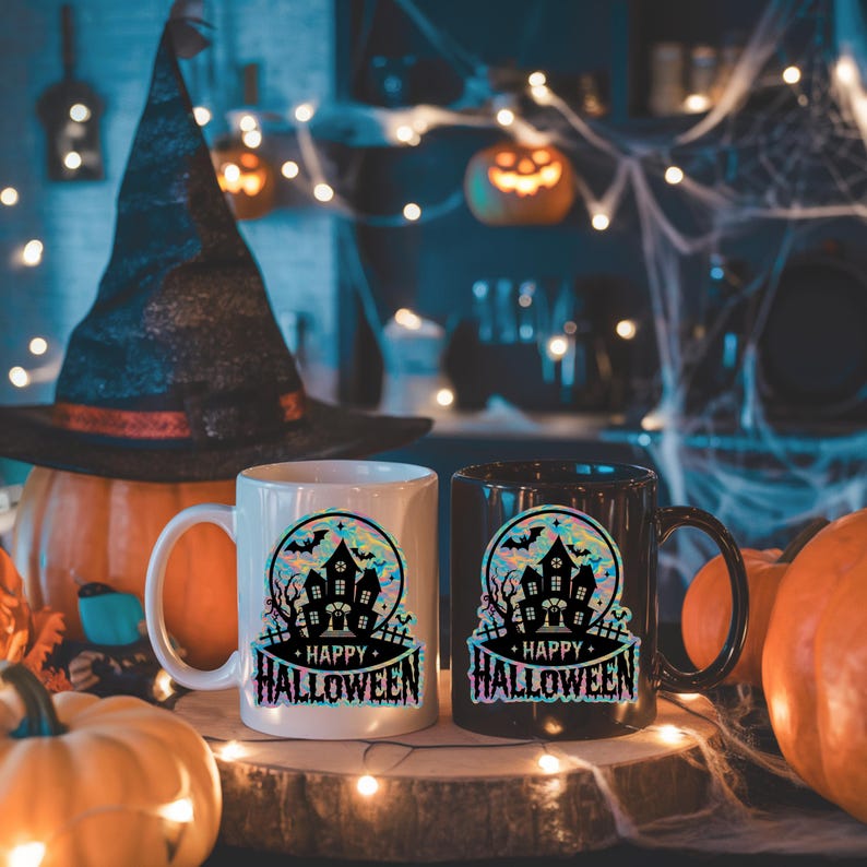 Iridescent Retro Pastel Haunted House Halloween PNG Spooky Vintage