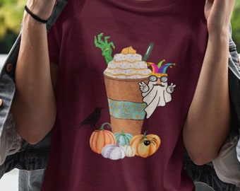 Crazy Unique Adult Halloween Tee, Spooky Funny Cute Pumpkin Shirt, Fall Festivities Pumpkin Patch T-Shirt, Autumn Coffee Party Womens Top