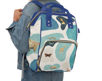 Animal Theme Diaper Backpack, Giraffe Zoo Diaper Bag, Fish Polka Dots Diaper Bag, Rhino Lizard Diaper Bag, Artsy Unisex Baby Gear Backpack