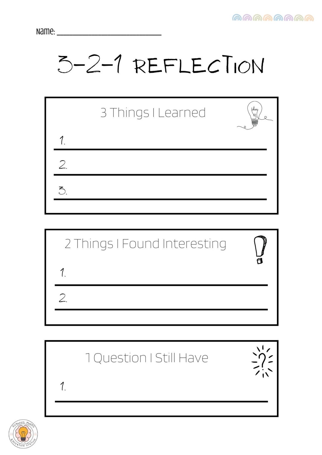 3 2 1 Reflection Sheet (SEL Post-learning Reflection Worksheet) - Etsy