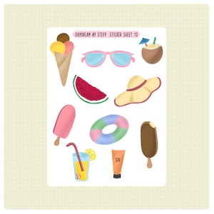 Sticker sheet - Summertime | Planner stickers, Bujo stickers, Reading journal stickers, Created by Daydream by Stefy