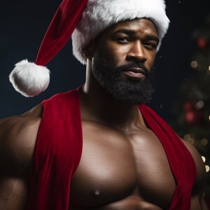 Bold Black Santa Digital Art, Festive Holiday Portrait Download, Handsome Black Men Instant Downloadable Art, Black Men Stock Photos