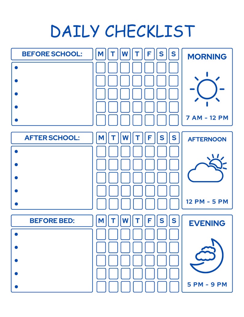Kids Daily Checklist Blue - Etsy