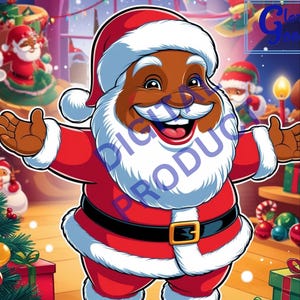 Jolly African American Santa Claus, Festive Christmas Art Print, Santa Digital Download, African American Santa, Christmas Art Print