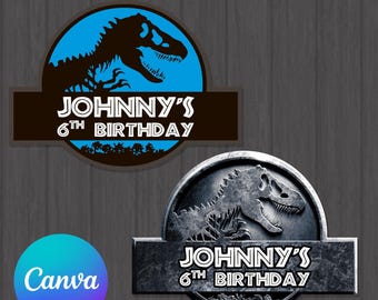 Plantilla editable de Canva para decoración de tartas de Jurassic Park y World