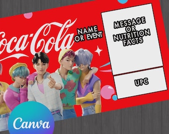 Plantilla Canva para etiqueta de lata de refresco personalizada de KPOP Demon Hunters Saja Boys, ideal para fiestas