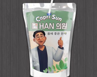 Etiquetas personalizadas para bolsas de jugo del Dr. Han de Demon Hunters de K-Pop. Pegatinas para recuerdos de fiesta.