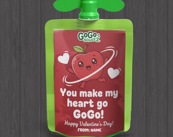 Etiquetas adhesivas de vinilo para bolsa GoGo Squeez personalizadas e impresas para el Día de San Valentín