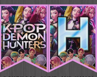 Banner de cumpleaños de K-Pop Demon Hunters (descarga digital) para decoración de fiestas