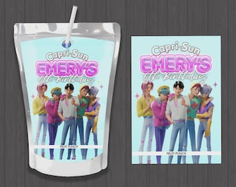 Etiquetas personalizadas para fiestas de cumpleaños de Saja Boys KPop Capri Sun impresas