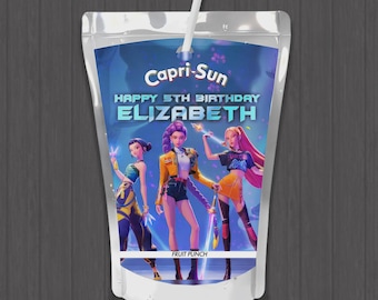 Etiquetas personalizadas para bolsas de jugo Capri Sun de Demon Hunters de KPop, recuerdo de fiesta, decoración de cumpleaños