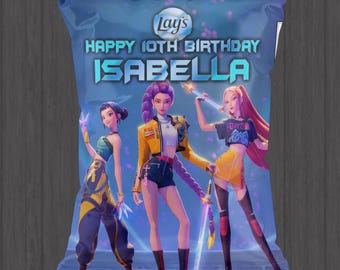 Bolsa de patatas fritas personalizada de Kpop Demon Hunters, ideal para fiestas, con un estilo feroz.