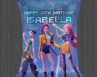 Bolsa de patatas fritas personalizada de Kpop Demon Hunters, detalle para fiestas con estilo feroz (digital)