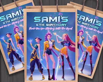 Etiquetas personalizadas para bolsas de regalo de Demon Hunters del KPop (5x7), recuerdo de fiesta, decoración de cumpleaños