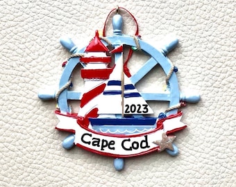 Boot-Rad-Licht Haus-Segelboot-Cape Cod- Maine-Hawaii-Strand-Küste - Familien Urlaub - Personalisierte Weihnachtsverzierung