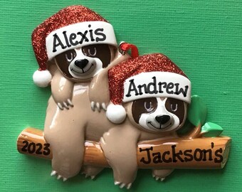2 Sloth Family of two, Sloth Couple  Personalized Christmas Ornament- Newlywed Couple's ,Twins ,Grandparents 1st Christmas, BFFS
