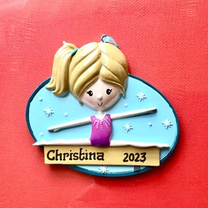 Gymnastics girl on the beam, Girl gymnast- Personalized Christmas Sports Ornament- Coach, Team Gift