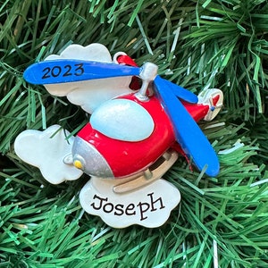 Blue Red Helicopter- Helicopter tours- Pilot- Aeronautics Graduate-Personalized Christmas Ornament