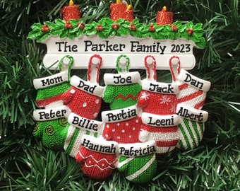 12 Mittens on a Christmas Mantle- Family of twelve Personalized Christmas Ornament- Grandparents,Coworkers,Grandkids,Class, Fraternity Gift