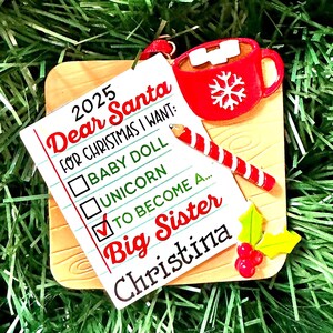 Big Sister Announcement- Pregnancy Announcement- Personalized Christmas Ornament-Sibling announcement- New Baby-Baby Brother-Baby Sister