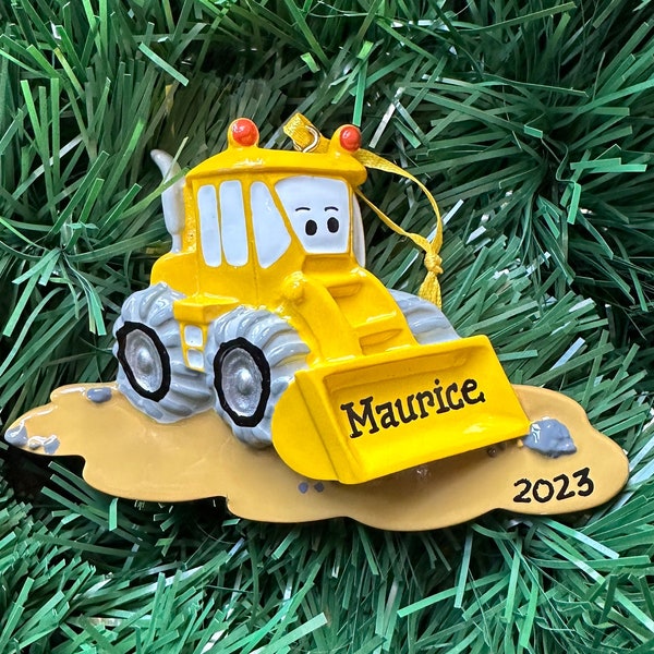 Yellow Bulldozer-Construction Worker- Truck- Personalized  Christmas Ornament