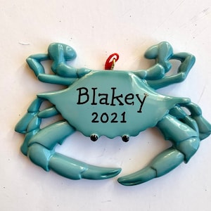 Blue Crab Personalized Ornament- Maine-Hawaii-Beach-Coastal - Family Vacation - Personalized Christmas Ornament- Souvenir