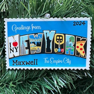 New York- Big Apple- Personalisierte Weihnachtsverzierung- Urlaub- Souvenir- Postkarte- Manhattan Skyline- Gelbe Cab-