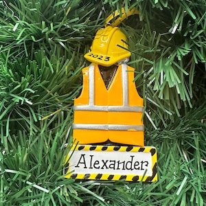Construction Worker Vest-Hard Hat -Personalized  Christmas Ornament - Construction Company Employee Gifts