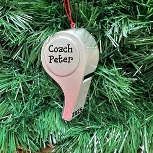 Coach Whisle-Best Coach- #1 Coach -Personalized Christmas Ornament- Football, Soccer, Basketball, Baseball Coach- Team Gift