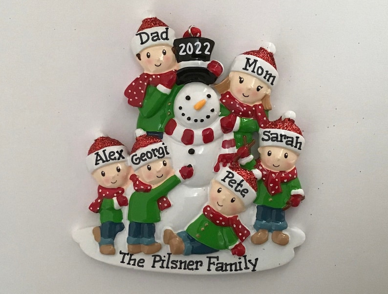 Let's Build a Snowman Family of Six Personalized Christmas Ornament ...