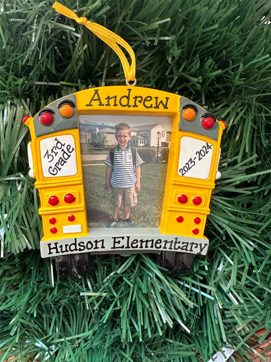 Yellow School Bus Picture Frame School Grades Personalized Christmas
