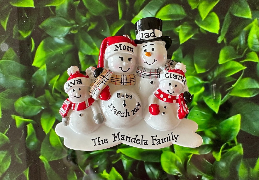 4 Pregnant Family Personalized Christmas Ornament Pregnant Snowman ...