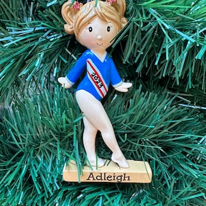 Gymnastics girl on the beam, Girl gymnast- Personalized Christmas Sports Ornament- Coach, Team Gift