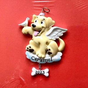 Pet Remembrance-Personalized Christmas Ornament -Angel Dog with Dove Memorial gift, In Loving Memory of the beloved pet
